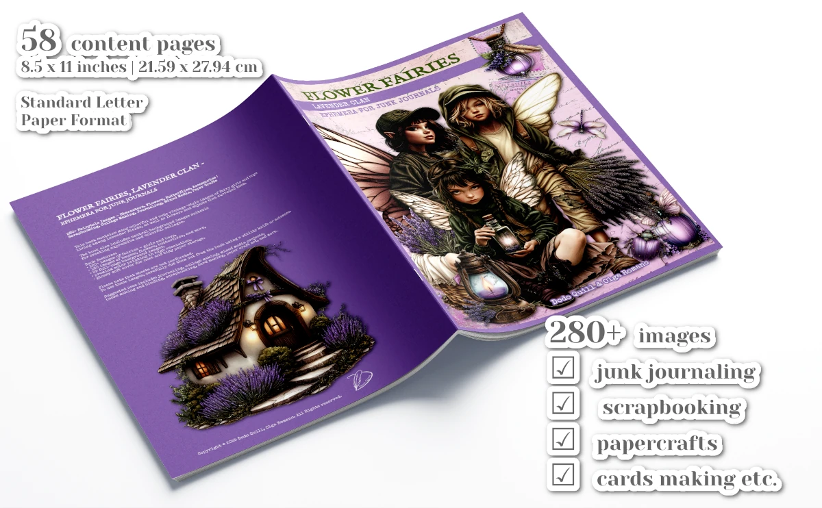 Flower Fairies, Lavender Clan - Ephemera For Junk Journals