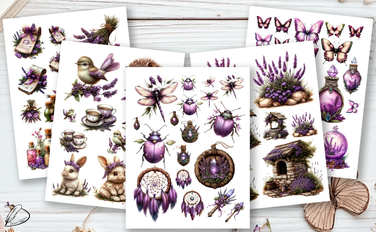 ジャンクジャーナル　Flower Fairies Purple Flower Fairies, Lavender Clan - Ephemera For Junk Journals